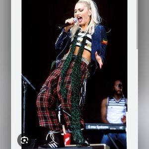 Vintage 90s "Hot topic" Green Black, White Plaid Pants With Hooks. Size 9.